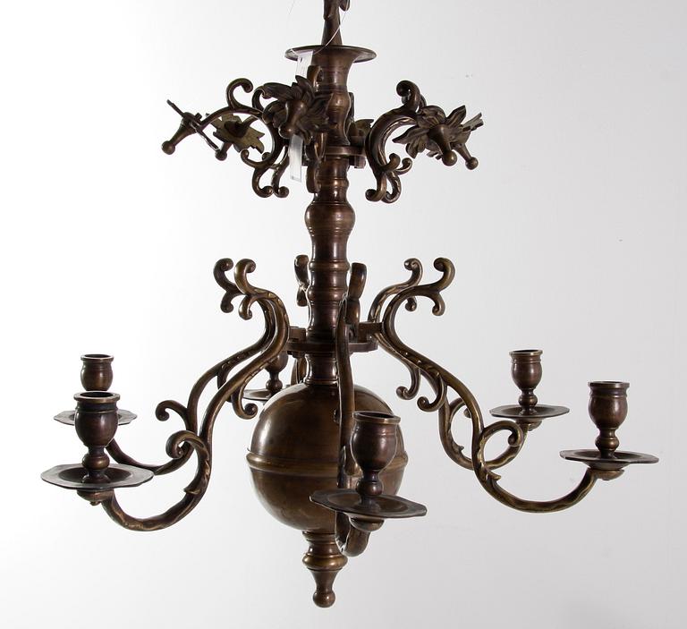 LJUSKRONA, 6 ljusarmar. Malm. Barockstil. H 55.