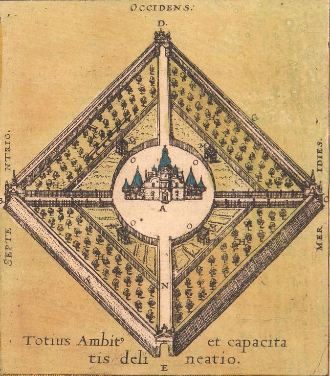 Georg Braun & Frans Hogenberg, a map of Ven / Hven, hand colored copper engraving, Cologne c 1586.