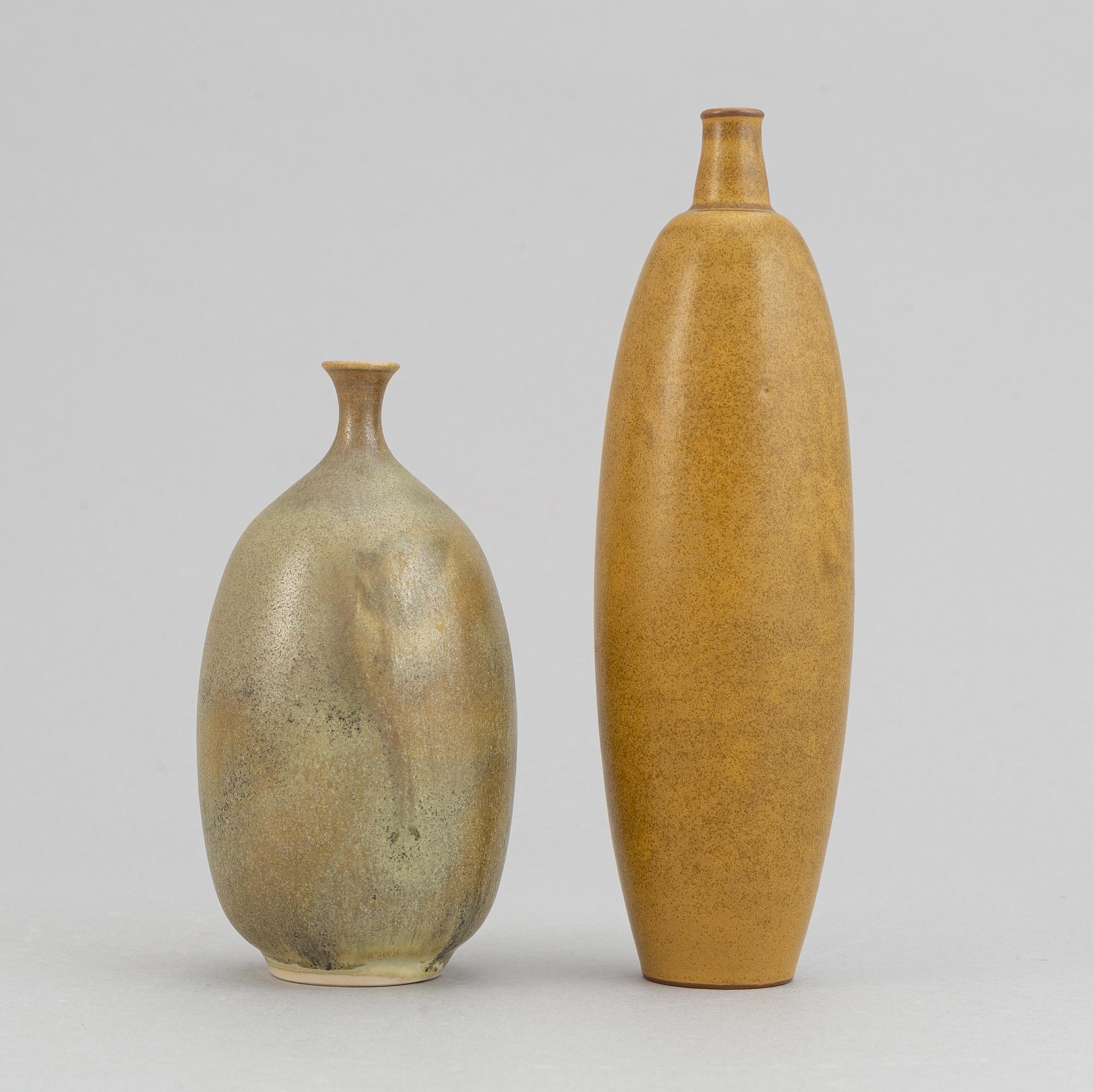 A set five stoneware vases and two bowls, including Tomas Anagrius and Atte Holm, Höganäs.