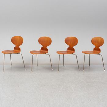 ARNE JACOBSEN, four teak 'Myran' chairs. Fritz Hansen Denmark.