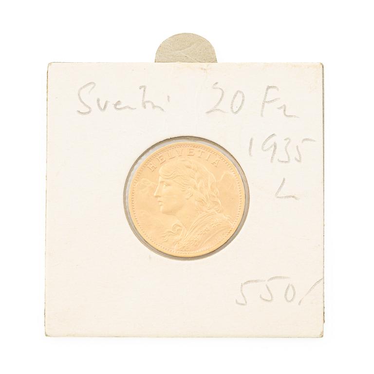 Guldmynt, Schweiz, 20 Franc, 1935,