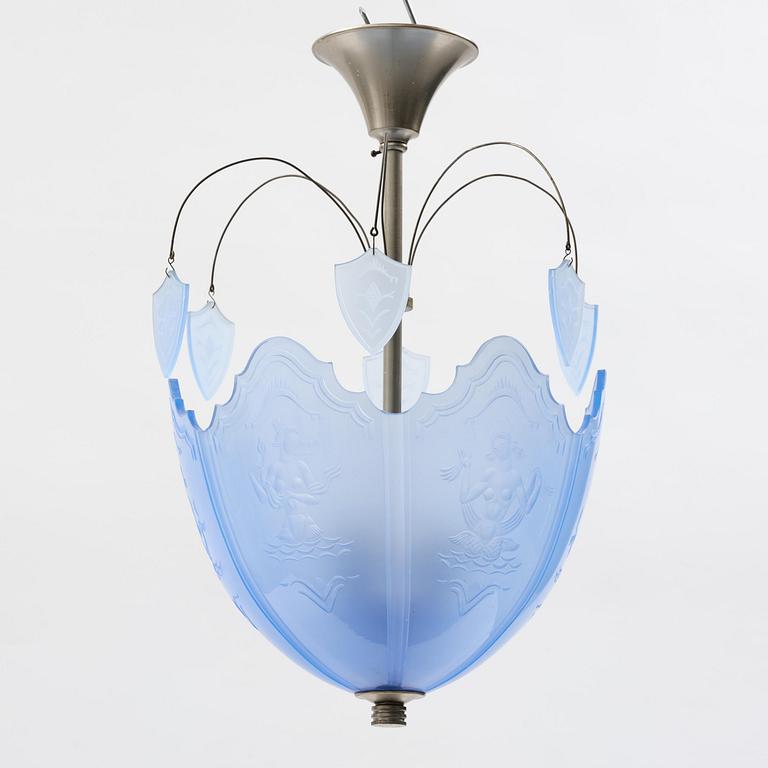 Edward Hald, a Swedish Grace ceiling lamp, Orrefors, 1920s.