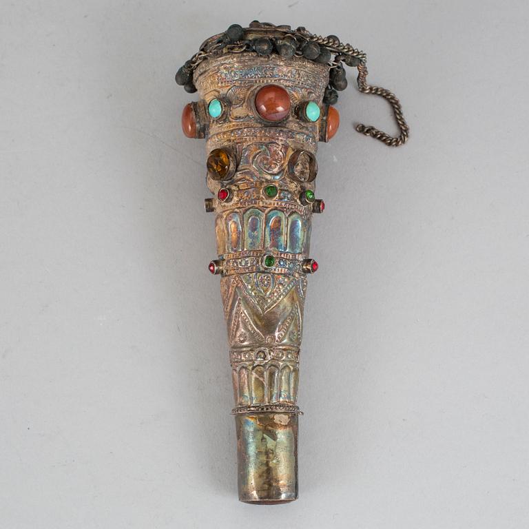 An inlaid silver pipe. presumably India, early 20th century.