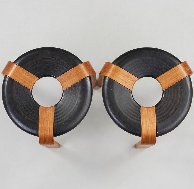 Rud Thygesen, & JOHNNY SØRENSEN, a pair of teak and black lacquered stools, Magnus Olesen, Denmark 1970's.