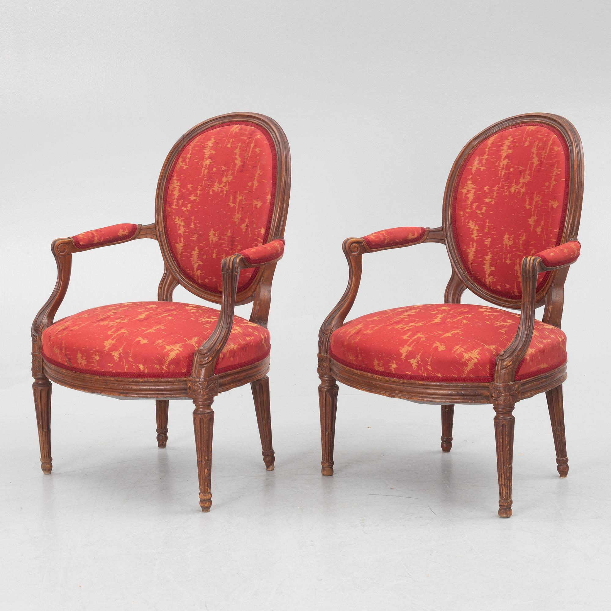 A pair of Louis XVI armchairs, second part of the 18th century.