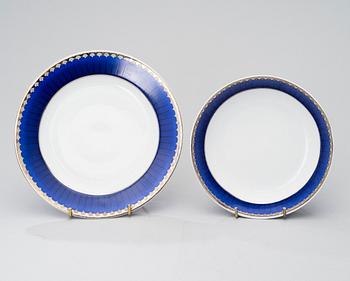SIGVARD BERNADOTTE, 43 piece, porcelain tableware, "Christineholm"/"Marianne Royal Blue" Millenium 2000.