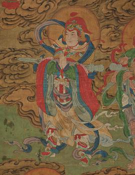 Two Chinese scroll paintings of Heavenly and Earthly Deities from the Water-Land Ritual, late Qing dynasty.