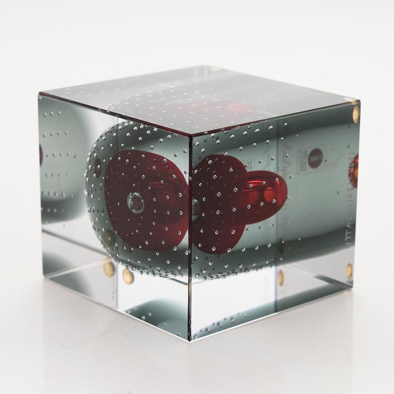 Oiva Toikka, a jubilee glass cube 2001, signed Oiva Toikka Nuutajärvi 2001 93/120 Iittala 1881-2001.