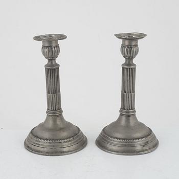 Carl Gustaf Malmborg, a pair of neoclassical pewter candlesticks, Stockholm, Sweden, 1805.