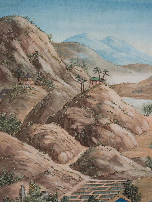 A group of five Chinese gouache paintings, Qing dynasty, late 18th century, by anonymous artist.