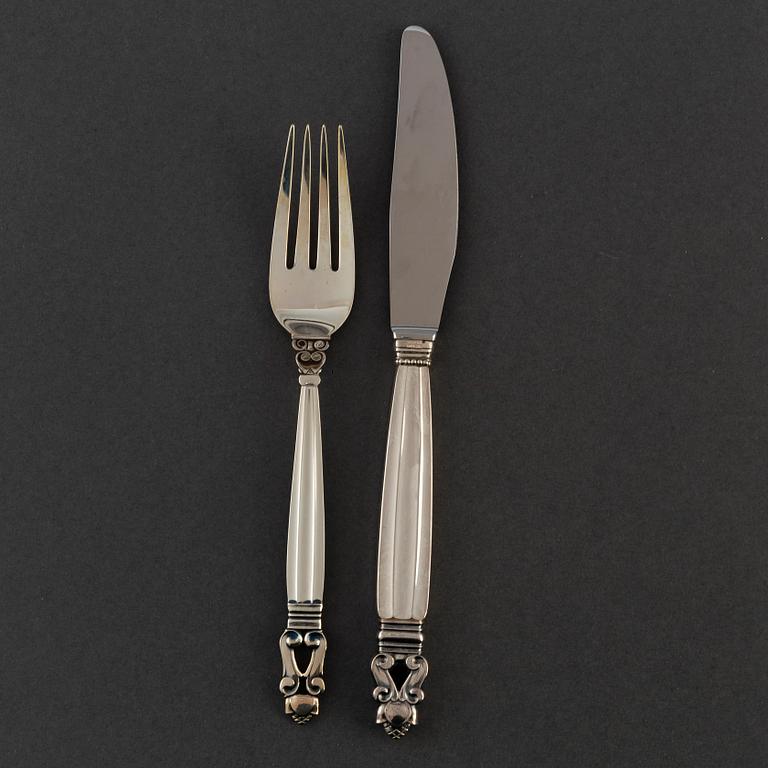 a set of eight pieces of "Konge/Acorn" flatware, Georg Jensen, Copenhagen Sterling.