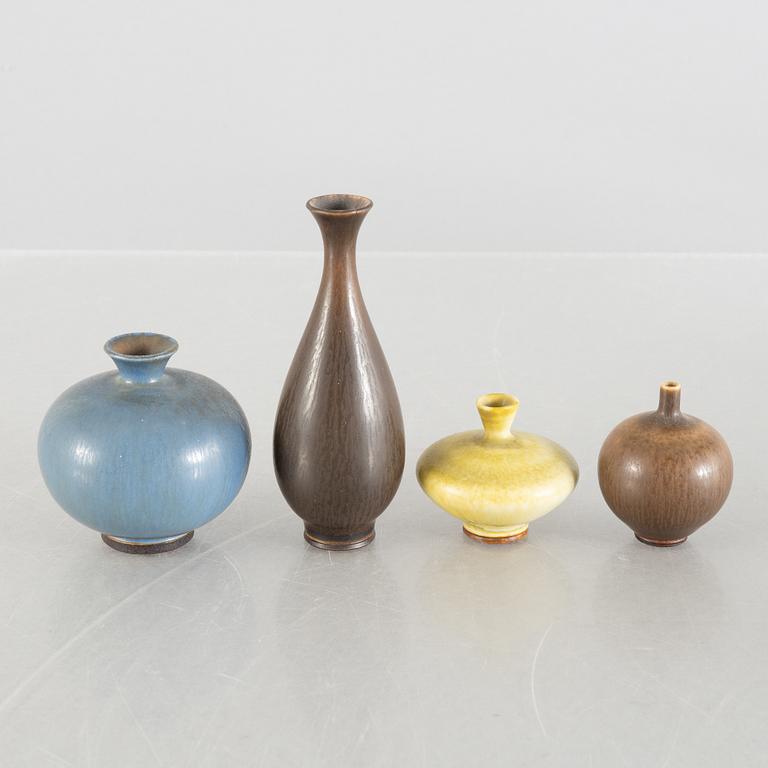Berndt Friberg, a set of four stoneware miniature vases and three bowls, Gustavsberg Studio.