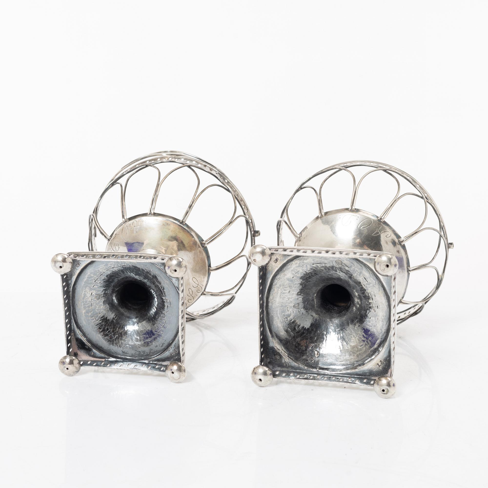 Fredrik Nymansson, a pair of confectionery bowls in silver and blue glass, Kristinehamn, Sweden, 1817.