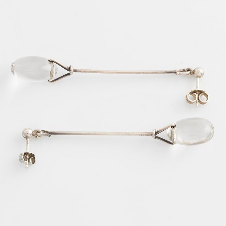 Vivianna Torun Bülow-Hübe a pair of earrings "Dew-drops" silver and rock crystal for Georg Jensen.