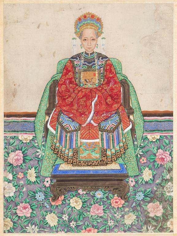 A chinese ancestor portrait hanging scroll, 20th century.