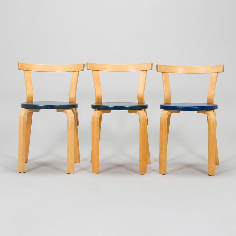 Alvar Aalto, a set of three 1960s '68' chairs for Artek.