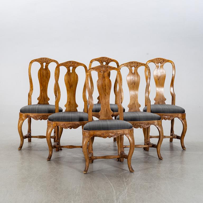 A set of six Swedish rococo chairs mid 1700's.