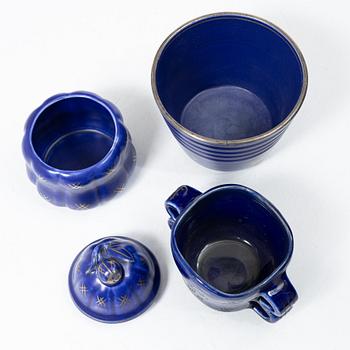 Wilhelm Kåge, a vase, jar with cover, flower pot and plate, Gustavsberg, Sweden, 1924-1930.