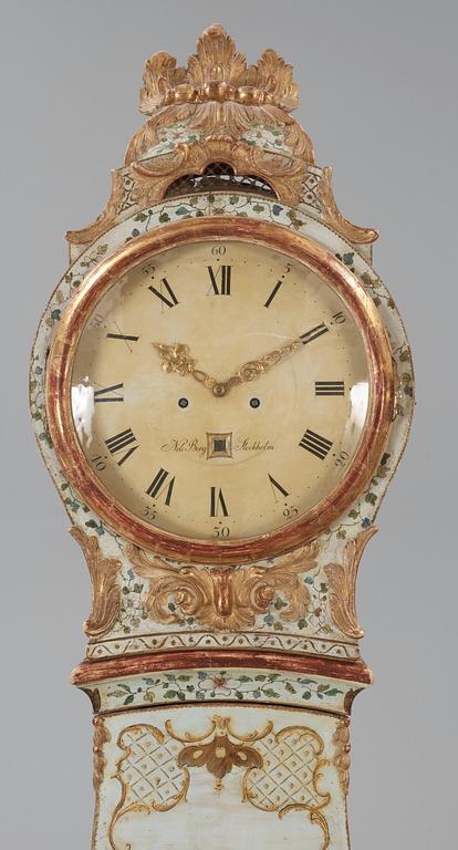 A Swedish Rococo 18th century longcase clock by N Berg, master 1751.