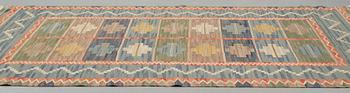 Märta Måås-Fjetterström, A carpet, "Blå taggen", flat weave, ca 304,5-306 x 202,5 cm, signed MMF.