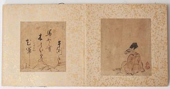 ALBUM, 12 målningar med kalligrafi. Japan, Meiji (1868-1912).