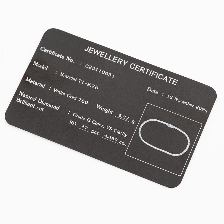 Tennis bracelet 18K white gold with brilliant-cut diamonds.