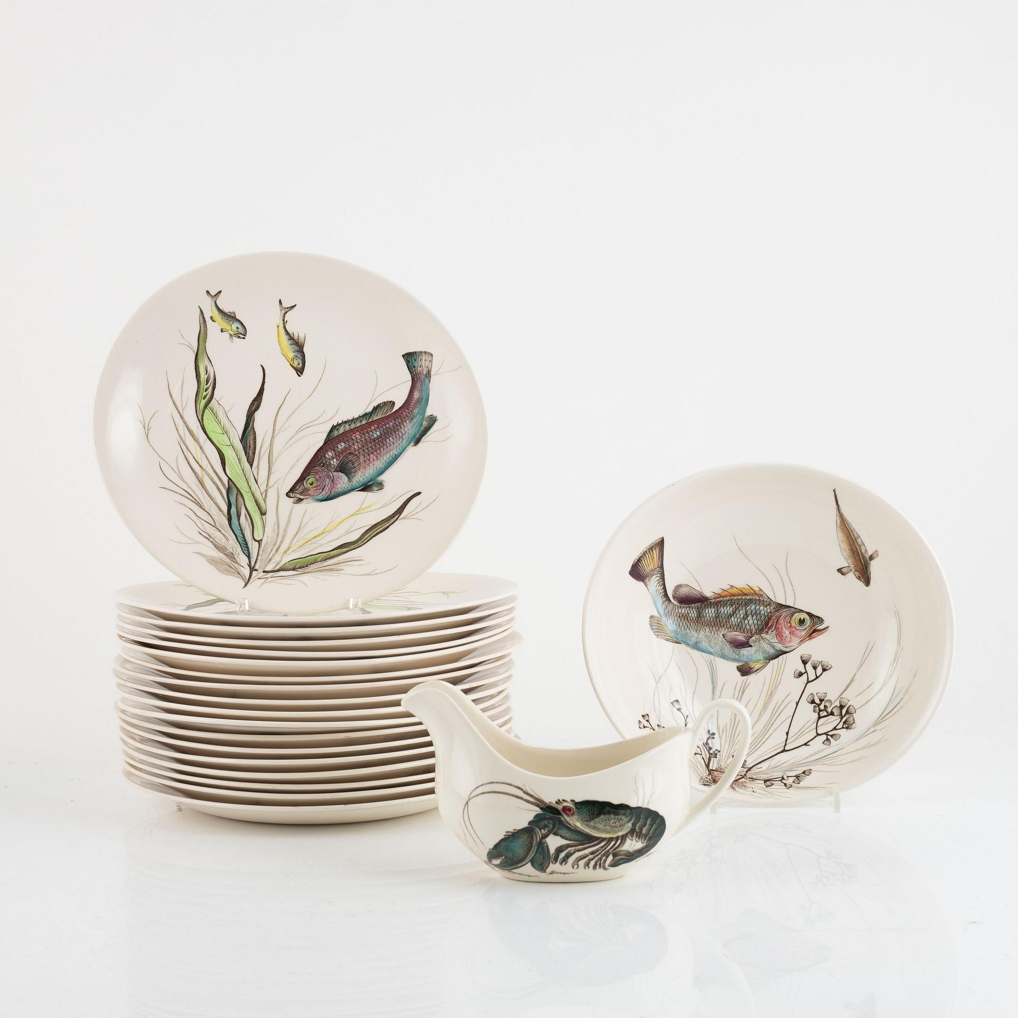 Fiskservis, 20 delar, flintgods, "Fish", Johnson Bros, England.