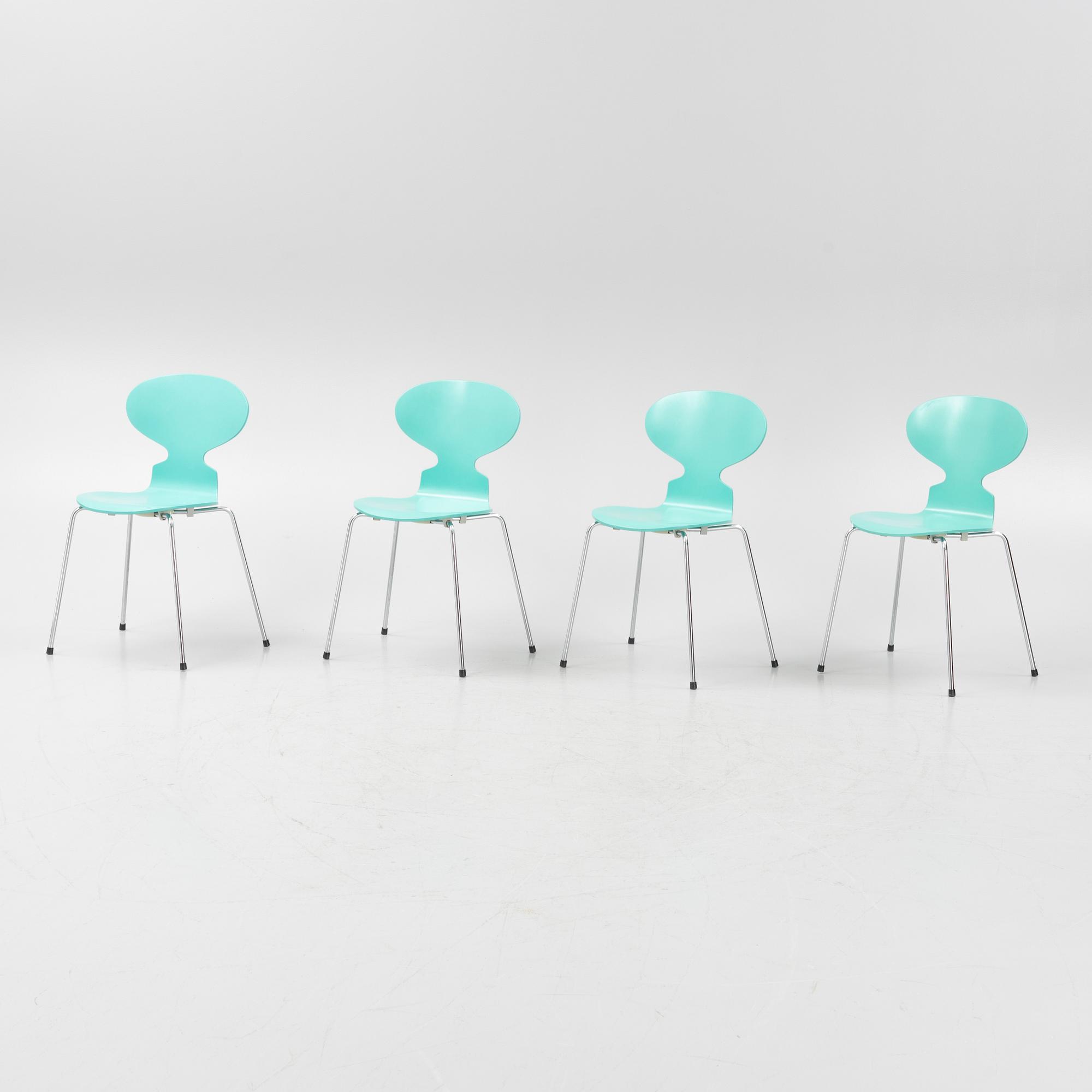 Arne Jacobsen, four 'Ant' chairs, Fritz Hansen, Denmark, 1992-97.