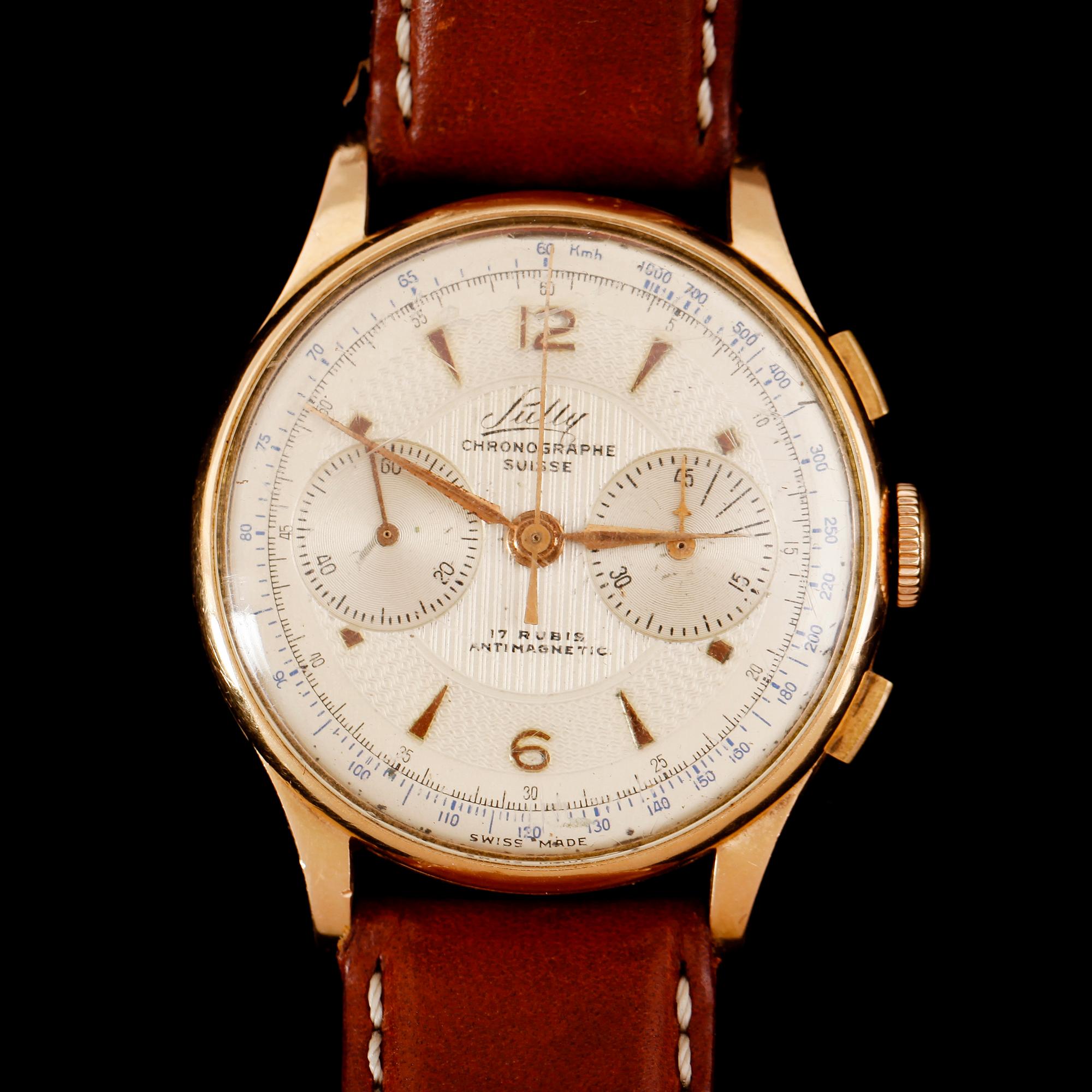 ARMBANDSUR, herr, 18 k guld, Sully, Chronographe, 1900-talets andra hälft.