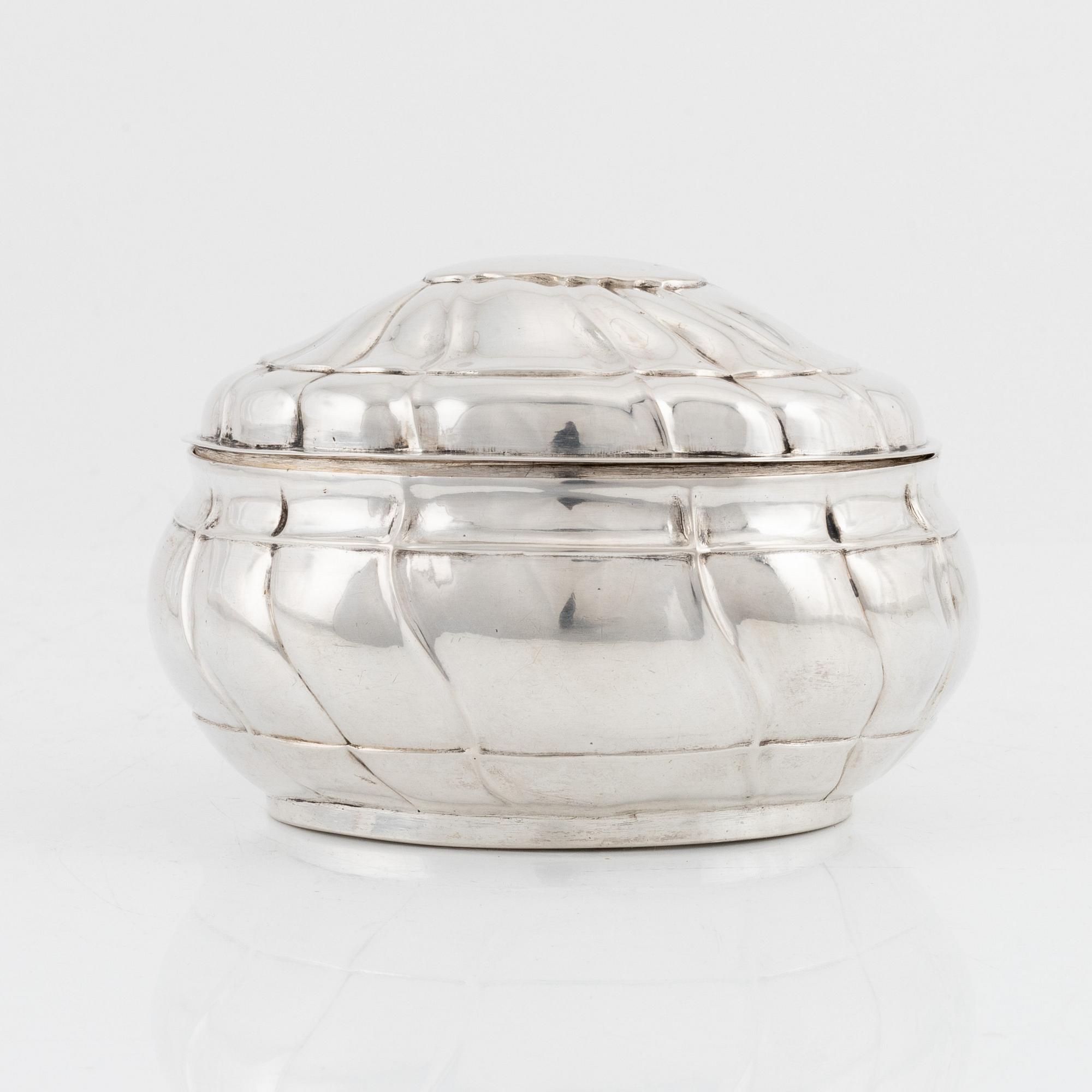 A rococo style silver sugar box, 20th Century.
