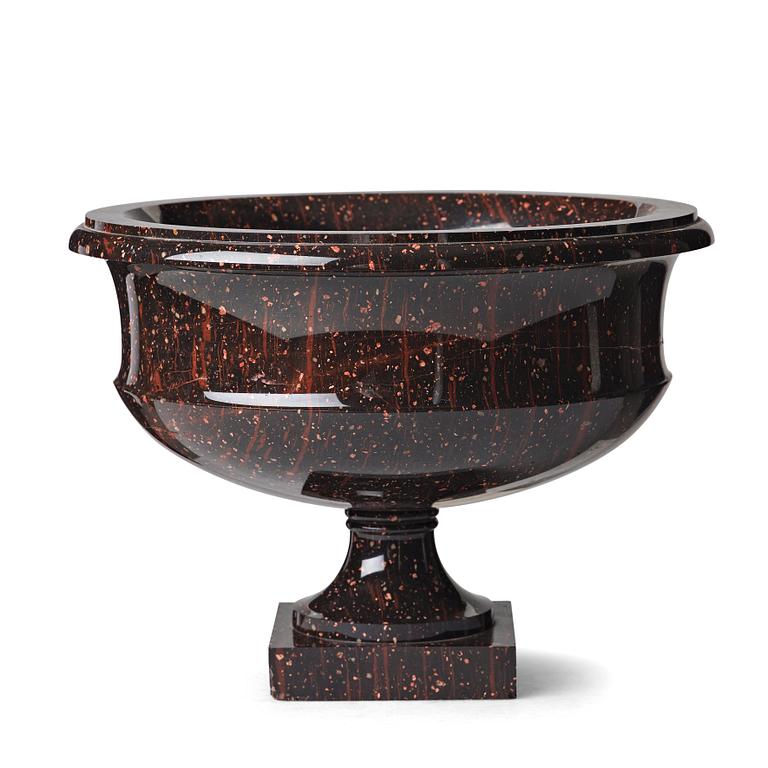 A late Gustavian porphyry bowl, circa 1800.