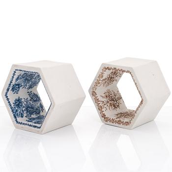 RUT BRYK, Two 1960s 'Hexagon tile' sculptures for Arabia, Finland.