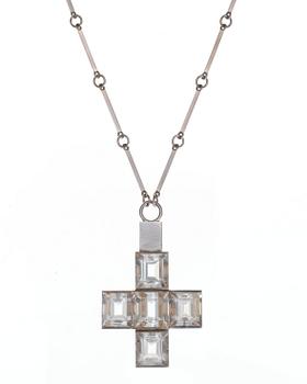 A Wiwen Nilsson sterling and rock crystal pendant and chain, Lund 1943.