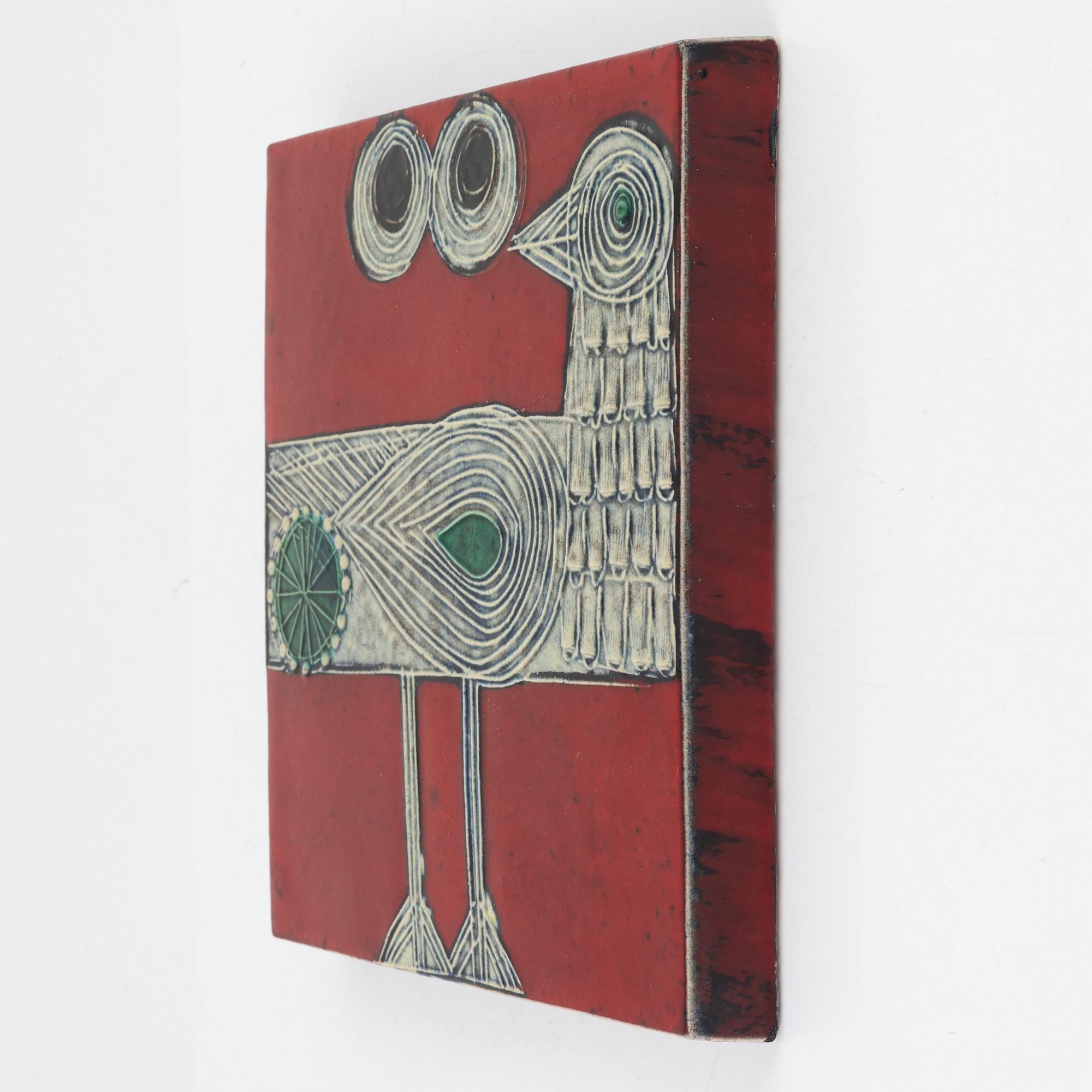 Lisa Larson, väggplakett, "Drillsnäppa", Gustavsberg, 1966–1975.