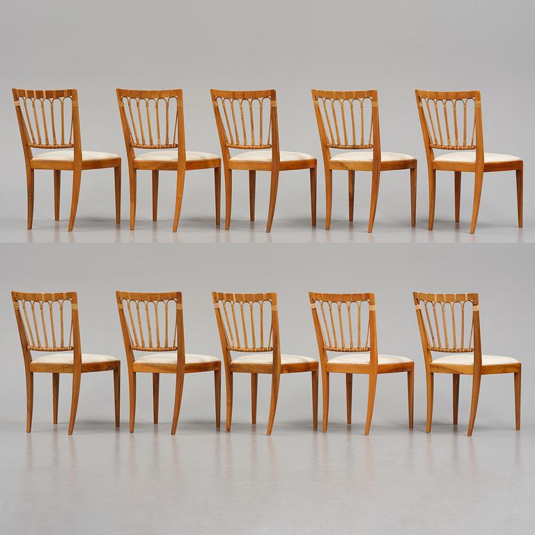 Josef Frank, ten dining chairs, model B 1165, Svenskt Tenn, before 1985.