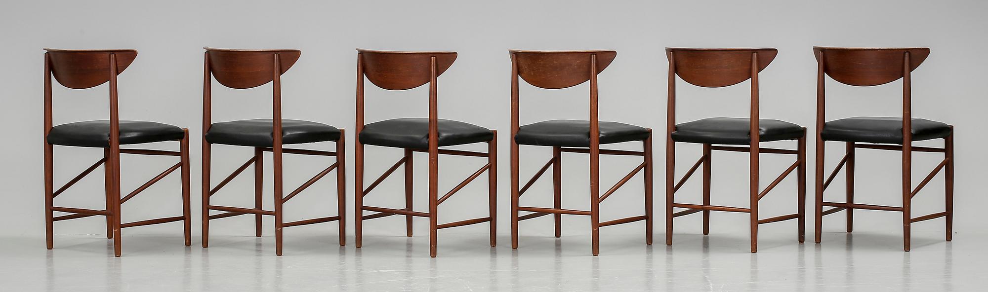 STOLAR, 6 st, Peter Hvidt/Orla Molgaard Nielsen, modell 316, Söborg Möbelfabrik, 1900-talets mitt - andra hälft.