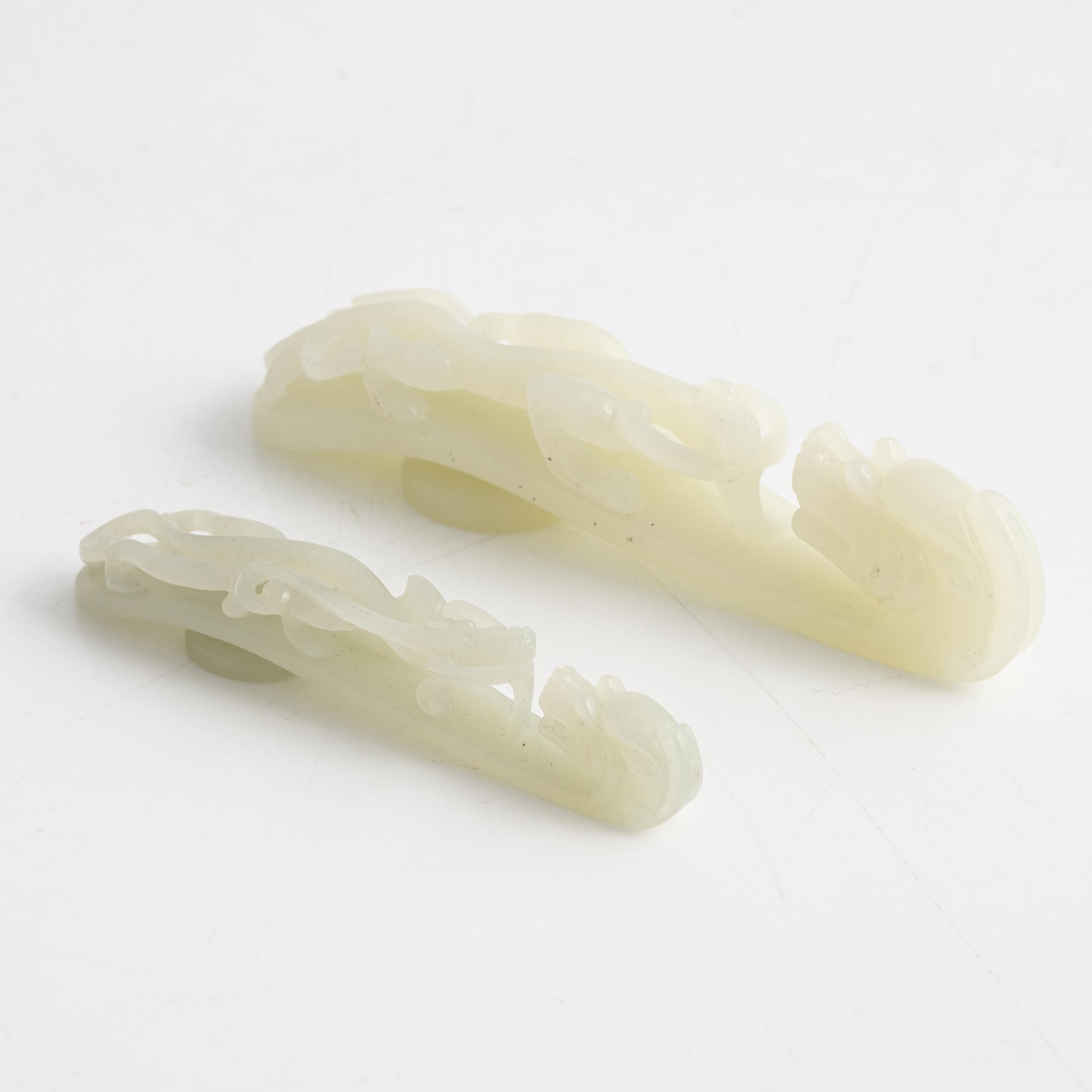 Two belt buckles, Nefrit, China, 20th century.