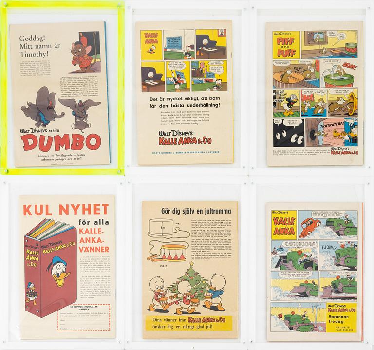 Serietidningar, 6 st, "Kalle Anka & Co" Nr 8 1956, Nr 22 1957, Nr 26 1957, Nr 19 1958, Nr 2 1959 & Nr 38 1959.