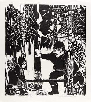 THELMA AULIO PAANANEN, 3 st, linoleumsnitt på rispapper, sign, numr o dat.