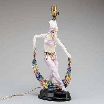 JOSEF LORENZL, an "Odaliske" creamware figure/table lamp, for Goldscheider, Wien, model 5613.