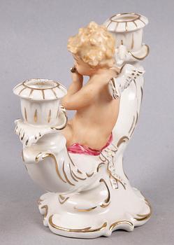 KANDELABER, porslin, Dresden. Rokokostil, 1900-tal.