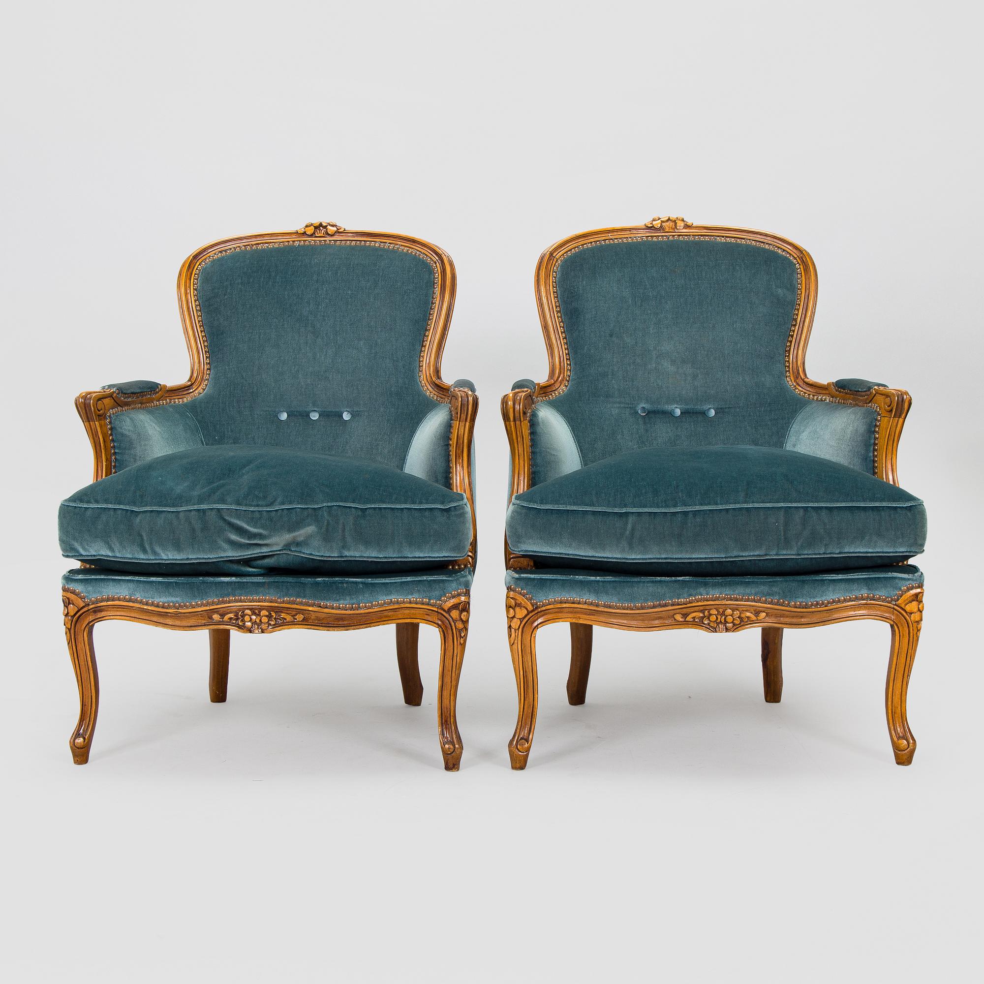 A pair of Louis XV style armchairs, mid-20th century.