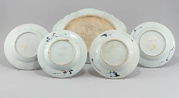 FAT, samt TALLRIKAR, 4 st, porslin, Kina, 1700-tal.