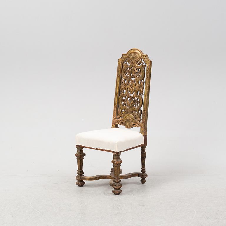 A carved Baroque style chair, second half of the 19th Century.