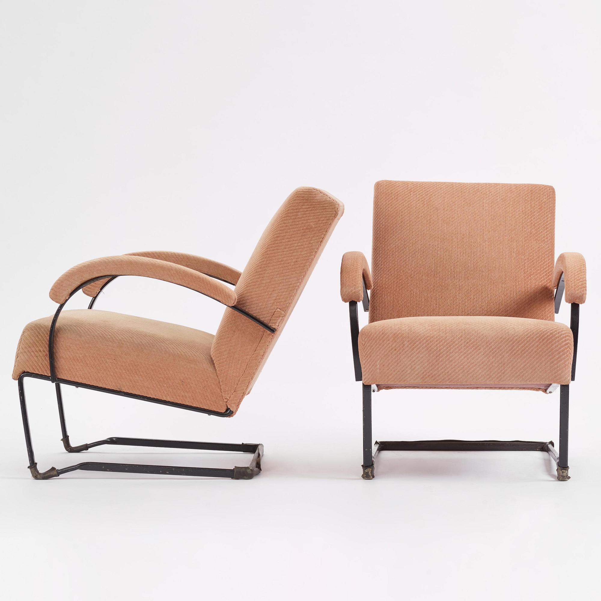 Arthur Lindqvist, a rare pair of armchairs model "D", Lindqvists Smidesfabrik, Grythyttan, 1930s.