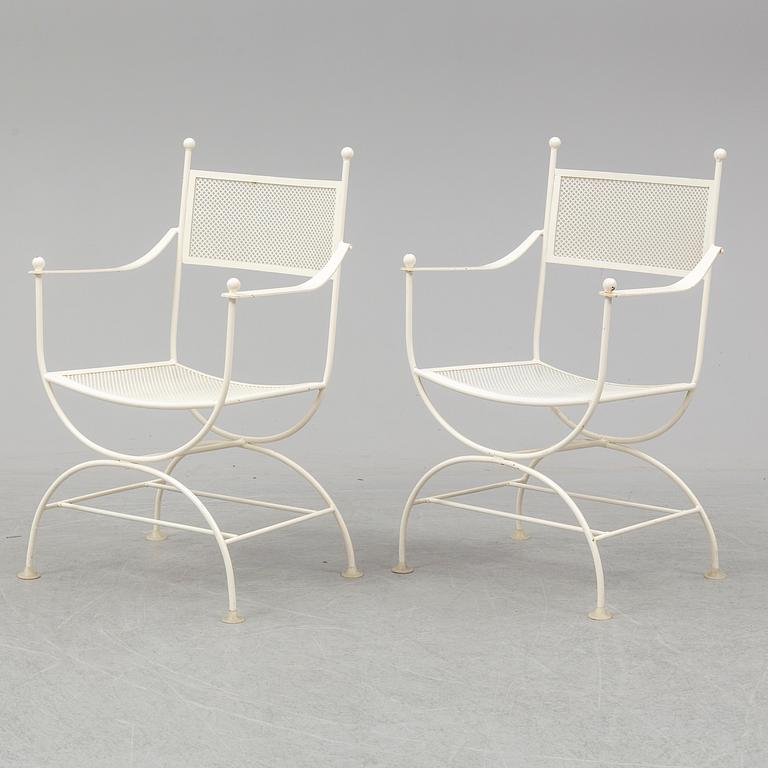 A set of six 20th century painted metal garden/patio chairs.