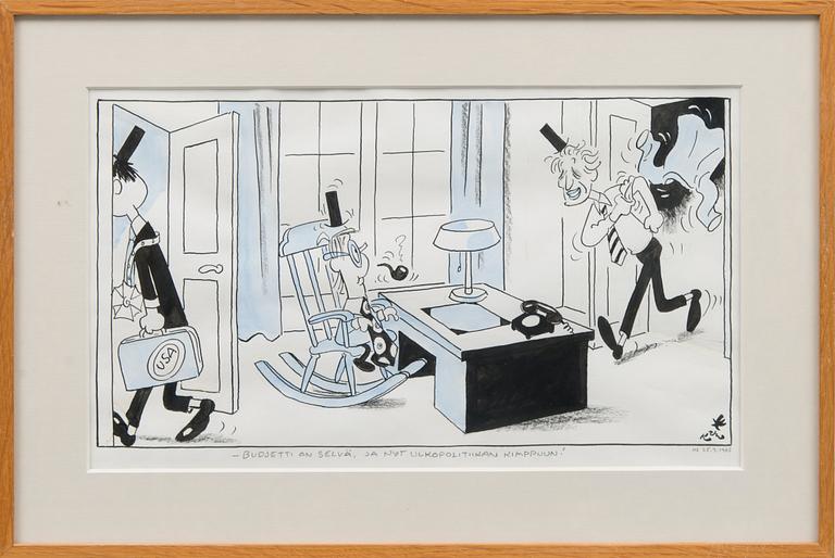 KARI SUOMALAINEN, pilapiirros, sekatekniikka, signeerattu ja päivätty.