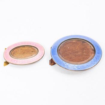 Two sterling Silver Guilloche Enamel frames, marks of David Andersen, Oslo Norway early 20th century.