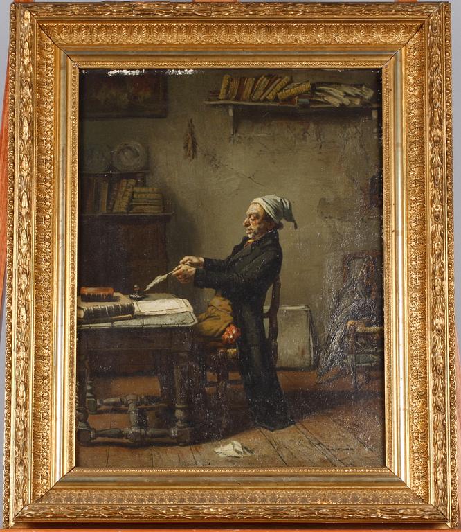 RAM MED BEMÅLAT TRYCK, sent 1800-tal.