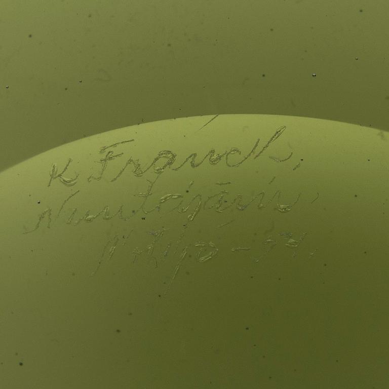 SKÅL, glas, "Videblad", signerad K. Franck Nuutajärvi Notsjö -54.